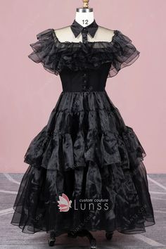 Black Organza Ball Gown, Black Organza Ball Gown Dress, Black Organza Corset Dress For Wedding, Halloween Ruffled Petticoat For Party, Halloween Party Petticoat With Ruffles, Gothic Black Dresses For Prom Season, Black Gothic Ball Gown Dress, Black Ruffled Corset Dress For Wedding, Black Organza Corset Dress For Evening