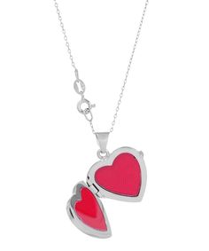 925 Sterling Silver & Enamel Heart Locket Pendant With Chain - Made in Italy View 1 Polished Finish Heart Necklace For Valentine's Day, White Gold Double Heart Locket Necklace In Sterling Silver, Hallmarked Heart Necklaces For Valentine's Day, Hallmarked Locket Necklace As Valentine's Day Gift, Sterling Silver Heart Necklace With Lobster Clasp As Gift, White Gold Pendant Locket Necklace For Valentine's Day, White Gold Heart Necklace With Lobster Clasp, Valentine's Day Gift Necklace With Polished Finish, Sterling Silver Heart Necklace With Lobster Clasp For Anniversary