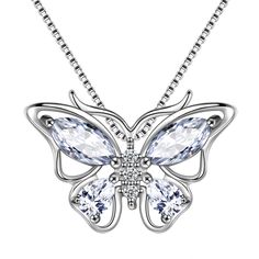 PRICES MAY VARY. ♥Butterfly Necklace Design♥:The butterfly pendant design features the love of flying with each other, and staying with your partner for a lifetime. Wearing a butterfly necklace expresses the yearning for freedom and also entrusts the hope for the future. ♥Material♥:Comes in genuine Hypoallergenic 925 sterling silver and AAA+ Cubic Zirconia,tarnish-resistant then can't be faded in a long time.Nickel free,lead free,cadmium free,safe for sensitive skin to wear on your neck. ♥Butter Silver Butterfly Pendant Necklace With Cubic Zirconia, Silver Cubic Zirconia Butterfly Pendant Necklace, Silver Butterfly Pendant Necklace In Cubic Zirconia, Butterfly Shape Birthstone Jewelry For Anniversary, Gemstone Butterfly Jewelry For Anniversary, Butterfly Gemstone Jewelry For Anniversary, Butterfly Shaped Birthstone Jewelry For Anniversary, Butterfly-shaped Gemstone Jewelry For Anniversary, Silver Cubic Zirconia Butterfly Necklace