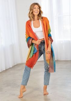 Wear this stunning lightweight rainbow scarf with pride! A sheer printed mesh style with cool raw unfinished edges. A great accessory for year-round! FINAL SALE Rainbow printed mesh Raw edges Sheer Lightweight Dimensions: 75" x 42"Model is 5'9, scarf is O/S.Style: LVS-RAINBOW One Size Spring Scarf Wrap, Multicolor One Size Scarf For Fall, Multicolor One Size Scarves For Fall, Multicolor Scarf, One Size, For Fall, One Size Multicolor Scarves For Fall, Multicolor Shawl Scarf For Spring, Multicolor Shawl Scarves For Spring, One-size Multicolor Scarf For Fall, Multicolor Summer Shawl Scarf