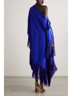 TALLER MARMO Aarons one-shoulder fringed crepe maxi dress Dramatic Ethereal, Space Mermaid, Taller Marmo, Tall Maxi Dress, Crepe Maxi Dress, Low Chignon, Dewy Makeup, Floral Dresses Short, Edgy Chic