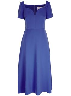 blue sweetheart neck fitted waistline short sleeves concealed rear zip fastening flared skirt mid-length Sweetheart Neck Dresses, Carolina Herrera Dresses, City Dress, Summer Beach Wear, Exclusive Fashion, Sweetheart Neck, Flared Skirt, Carolina Herrera, Inspiration Ideas