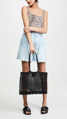 Clare V. Sandy Tote | Shopbop Black Crochet Bag With Woven Leather, Chic Crochet Bag With Leather Handles For Shopping, Black Crochet Bag For Everyday Spring Use, Spring Black Crochet Bag For Everyday Use, Spring Shopping Black Crochet Bag, Shopping Crochet Bag With Open Weave, Black Crochet Bag For Spring Shopping, Black Crochet Bag For Shopping In Spring, Casual Spring Crochet Bag With Woven Leather