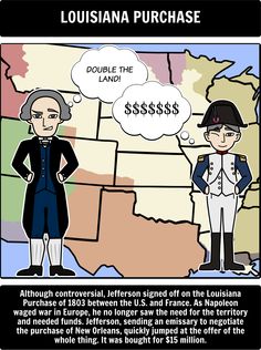 an image of two people standing in front of a map with the words louisiana purchase