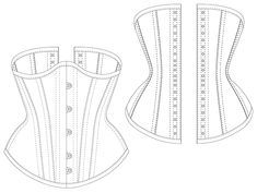 the front and back view of a corset, which is cut out to show the