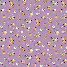 an orange and white flower pattern on a purple background