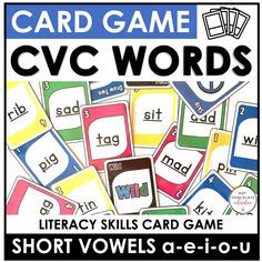 a poster with words and pictures on it that say card game cvc words,