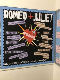 a bulletin board with some writing on it that says, rome and jujet in different languages