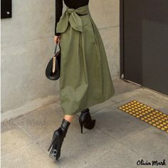 Olivia Mark - Womens Elegant A-Line Skirt with Bow Tie, Waist Cinching, and Flowy Hemline Thus Spoke Zarathustra, Midi Skirt Y2k, Academia Looks, Elegant Midi Skirt, Green Academia, Street Mode, Matching Colours, Bow Skirt, Style Indie