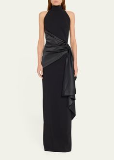 Chiara Boni La Petite Robe Gudairi Ra Draped Halter Column Gown - Bergdorf Goodman Turtleneck Sleeveless, Chiara Boni, Waist Sash, Evening Flats, Halter Gown, Column Gown, Evening Jackets, Dress Home, Black Gown