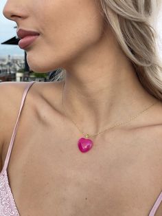 Trendy Heart Cut Jewelry Gift, Trendy Heart Cut Jewelry For Gifts, Pink Heart Necklace With Round Pendant For Gift, Pink Heart Necklace Gift With Round Pendant, Pink Heart Necklace With Adjustable Chain For Gift, Romantic Gifts For Her, Heart Pendant Gold, Pink Agate, Pendant Gold