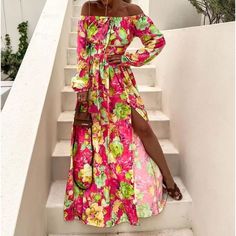 Product Title :Off-Shoulder Floral Print Midi A-Line DressProduct Measurements cm Size Bust Waist Total Length S 86 68 130 M 90 72 131 L 94 76 132 XL 98 80 133 2XL 102 84 134 S 33.9 26.8 51.2 M 35.4 28.3 51.6 L 37 29.9 52 XL 38.6 31.5 52.4 2XL 40.2 33.1 52.8 Product Details Material: 70% Acetate Fiber, 30% Cupro Color: Green Summer Fitted Off Shoulder Maxi Dress, Fitted Off Shoulder Maxi Dress For Summer, Fitted Red Off Shoulder Dress For Summer, Red Fitted Off Shoulder Dress For Summer, Fitted Red Off-shoulder Dress For Summer, Pink Off-shoulder Casual Maxi Dress, Casual Pink Off-shoulder Maxi Dress, Pink Off-shoulder Maxi Dress For Summer, Pink Off-shoulder Maxi Dress For Day Out