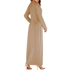 A simple long sleeved inner slip dress with round neck and matches perfectly with our open abayas to complete your outfit. The material is basic breathable thread cotton. Stretch Factor: 3/3 Designed For Jaela Luxury Modest Fashion Shop more Inner Slip Dresses here Available in Black, White, Gray and Caramel. Dress Length: maxi length Materials: thread cotton jersey fabric Gentle Washing Only Item runs true to size chart and is cut to suit our size chart. Please refer to our size chart for the b Long Sleeve Abaya With Modesty Panel For Fall, Fall Long Sleeve Abaya With Modesty Panel, Fitted Long Abaya For Spring, Fitted Abaya For Spring, Solid Long Sleeve Maxi Dress For Eid, Modest Beige Long Sleeve Maxi Dress, Beige Long Sleeve Modest Maxi Dress, Fitted Modest Long Sleeve Abaya, Modest Long Abaya For Fall