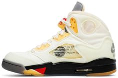 Made in collaboration with Virgil Abloh’s luxury streetwear label . the Off-White x Air Jordan 5 Retro SP ‘Sail’ represents the follow-up to the partner brands’ black AJ5 from early 2020. This pair makes use of a layered textile upper in a subtle cream finish . complete with circular cutouts on the midfoot . collar [...] Guys Fashion Swag, Nike Air Jordan 5, Guys Fashion, Jordan 5 Retro, Sneakers Vans, Embroidery Shoes, Air Jordan 5 Retro, Streetwear Sneakers, Air Jordan 5