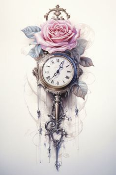 Clock Tattoo - Embrace Time's Artistry Clock And Rose Tattoo, Rose Reference, Floral Clock, Rose Shoulder Tattoo, Rose Flower Wallpaper, Clock Tattoo, Set Apart, The Blueprint, Victorian Steampunk