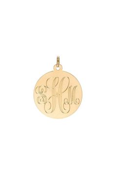 14k solid gold engraved large disc pendant charm in a script font in the gold color of your choice (pendant only, does not include chain) wear it by itself or stacked with the charms of your choice, with your initial or your loved ones.Made in L.A.Size of disc: Approx. 0.75''(H) by 0.75''(W) Ships in 4-7 business daysComes gift readyAll personalized items are Final Sale Monogram Pendant, Name Necklaces, Gold Disc, A Script, Gold Engraving, Disc Pendant, Disc Necklace, For Sale Sign, Script Font