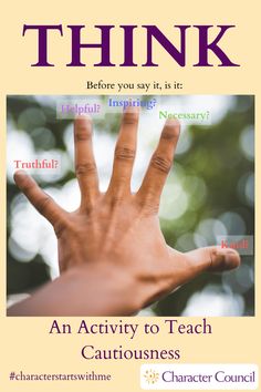 a poster with the words think and an image of a hand