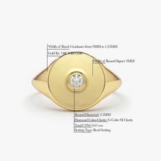 Item Details

Made to Order.
Gold Kt: 14K Solid Gold
Custom Gold Color: Rose Gold, Yellow Gold, White Rhodium
Width of Round Signet: 9MM
Round Diamond: 2.5MM
Total Number of Stones: 1
Total CTW: 0.07
Diamond Color Clarity: G Color Si1 Clarity
Setting Type: Bezel Setting
Band Width: Graduates from 9MM to 1.25MM


Bold design and superior craftsmanship are beautifully combined in our stunning pinky signet ring. The signet ring is crafted from 14k solid gold with a 0.07 carat center diamond in a be Pinky Signet Ring, Measure Ring Size, Gold Signet Ring, Favorite Rings, Bold Design, Diamond Color, Signet Ring, Bezel Setting, Gold Yellow