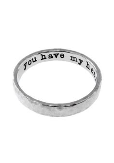 Love the inscription! Meaningful Personalized Sterling Silver Rings, Personalized Meaningful Sterling Silver Rings, Unique Hand Stamped Sterling Silver Jewelry, Promise Rings With Hand Stamped Meaningful Style, Hand Stamped Promise Rings With Meaningful Style, Meaningful Silver Stackable Rings, Spiritual Stamped Wedding Jewelry, Silver Hand-stamped Engraved Ring, Silver Hand Stamped Promise Ring