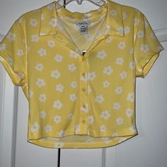 From Rue 21, Never Worn (Brand New With Tags) Size Is A Medium And Tight Fitted Fitted Yellow Summer T-shirt, Fitted Yellow T-shirt For Summer, Fitted Collared T-shirt For Spring, Yellow Collared T-shirt For Summer, Trendy Yellow Collared Tops, Yellow Fitted Trendy Top, Trendy Fitted Yellow Top, Fitted Trendy Yellow Top, Cute Yellow Summer Tops