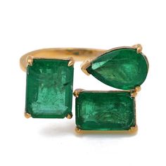 6.62 Ctw Emerald Ring in 14K YG Metal - 3.81 Grams Timeless Yellow Gold Emerald Open Ring, Luxury 14k Yellow Gold Emerald Ring, Luxury Gold Emerald Ring With Three Stones, 14k Gold Emerald Open Ring, 14k Gold Open Emerald Ring, 14k Gold Open Emerald Ring, Fine Jewelry, 14k Gold Emerald Ring With 17 Jewels, Timeless Emerald Ring In 14k Yellow Gold, Timeless 14k Yellow Gold Emerald Ring