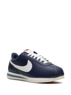 Find NIKE Cortez Leather Sneakers on Editorialist. navy blue/optical white calf leather signature Swoosh logo detail embossed logo to the side round toe logo patch at the tongue front lace-up fastening branded insole branded heel counter speckled sole Nike Cortez Leather, Nike Tenis, Swoosh Logo, Sneakers Blue, Nike Cortez, Embossed Logo, Leather Sneakers, Patch Logo, Calf Leather