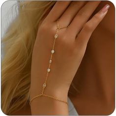 Premium Material: Made From Hypoallergenic Stainless Steel And Plated With 18k Gold, Our Dainty Bracelet Is Hypoallergenic, And Resistant To Tarnishing Available Size: Our Gold Bracelet Is 6.3" With A 1.2" Extension Chain, Making It The Ideal Length For Most Women. It's A Must-Have Addition To Any Dainty Jewelry Collection Ring Bracelet Hand Chain: Elevate Your Daily Outfits With This Stunning Oval Cubic Zirconia Rhinestone Ring Bracelet Hand Chain. Its Adjustable Design Ensures A Ideal Fit, Add Desired Face, Chain Bracelet For Women, Hand Chain Bracelet, Ring Bracelet Chain, Chain Making, Magical Jewelry, Dainty Bracelet, Chain Fashion, Rhinestone Ring