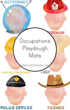 an image of a poster with different hats on it and the words occupy playdouh mats