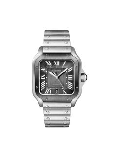 Santos De Cartier Watch with Gray Dial Cartier Black Watch Accessories With Subdials, Classic Gray Watch For Formal Occasions, Silver Cartier Watch With Round Dial, Timeless Gray Watch For Formal Occasions, Cartier Silver Watch With Subdials, Silver Cartier Watch With Subdials, Luxury Silver Cartier Watch, Luxury Silver Cartier Watch Accessories, Cartier Silver Watch With Diamond Hour Markers