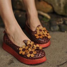 Flats Shoes Women Wide Width Hollow-Out Flowers Casual Loafers Slippers Khaki/Army-Green/Wine-Red Brown Slip-on Flats For Spring, Brown Leather Shoes With Stitched Sole For Summer, Summer Brown Leather Shoes With Stitched Sole, Brown Leather Shoes With Rubber Sole For Summer, Spring Brown Leather Platform Shoes, Brown Leather Platform Shoes For Spring, Brown Spring Loafers, Spring Brown Loafers, Spring Brown Flat Loafers