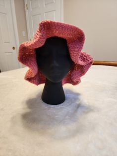 Handmade Crochet Bucket hat Trendy Pink Bucket Hat For Winter, Pink Crochet Hat For The Beach, Pink Crochet Hat For Beach, Pink Crochet Beach Hat One Size, Pink One-size Crochet Hat For Beach, Pink Wide Brim Hat For Winter, Winter Pink Bucket Hat, One Size, Handmade Pink Mini Hat, Adjustable Pink Bonnet Hat