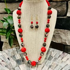 Handmade Necklace And Earrings Set Genuine Bamboo Coral Genuine Chinese Cloisonn Intricate And Detailed Carvings 14k Gold Plated All Vintage Beads Handmade With Love And Blessings Measures Approximately 22” Long Item Nk-58 Elegant Red Coral Jewelry With Matching Earrings, Bamboo Coral, Vintage Beads, Necklace And Earrings Set, Beads Handmade, Design Jewelry, Necklace And Earrings, Handmade Necklace, Earrings Set