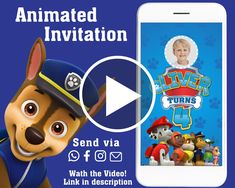 Paw Patrol Animated Birthday invitation For Boy, Paw Patrol birthday party invite, invitation video - kidszoneparty Animated Birthday Invitation, Birthday Video Invitation, Vertical Video, Animated Invitations, Paw Patrol Birthday Party, Invitation Video, Birthday Video, Video Invitation, Paw Patrol Birthday