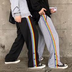 ✡Material: Polyester; ✡Color: Black, Gray; ✡Size: M/L (M): Length-92cm, Hip-114cm; (L): Length-94cm, Hip-116cm; (2.54cm=1inch). ✡Package: 1 x Pants. Casual Stretch Rainbow Bottoms, Casual Full Length Pants With Buttons, Casual Full Length Buttoned Pants, Casual Bottoms With Buttons For Streetwear, Black Full-length Bottoms With Buttons, Black Full Length Bottoms With Buttons, Multicolor Wide Leg Bottoms For Streetwear, Multicolor Wide Leg Streetwear Bottoms, Spring Multicolor Bottoms With Buttons