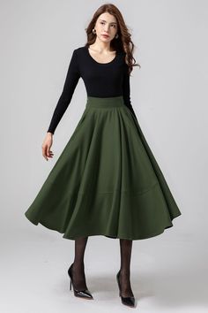 ★★FEATURES 25% wool, other fiber,nylon Polyester lining Fitted waist Two pockets Right Zipper and button closure A-Line wool skirt Perfect for winter, autumn Dry clean ★★Mode size Height 170 cm (5′ 7″)  Bust 84 cm (33")  Waist 66 cm (26")  She wears size XS ★★ Please select custom order according to the follow situation Your height is not between 155 cm- 172 cm Your weight is over 75 kg Request the length ★★ Get your size in Size Chart with your body measurement https://www.etsy.com/listing/794055682 ★★ Warmly Note: 1 ) : Please confirm your shipping address! If you wish to ship the item to a different address, please send me a message immediately after purchase so that I can change it. If the order has been shipped, we will not be able to change the shipping address, we do not accept any Green Lined Skirt For Fall, Green Lined Maxi Skirt For Fall, Fall Green Lined Maxi Skirt, Chic Green Skirt For Winter, Green Midi Skirt For Fall, Green Midi Skirt Bottoms For Winter, Chic Green Winter Skirt, Green Pleated Skirt For Fall, Green Flowy Maxi Skirt For Fall