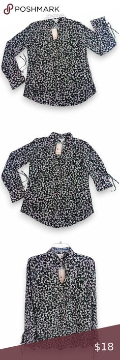 CANDIE'S-Women's Floral Button down-Top-MEDIUM-Black-White-Purple-Work-Casual Purple Work, Winter Cool, White Lavender, Night Day, Casual Workwear, Beach Park, Poshmark Finds, Home Wear, Lavender Flowers