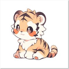 a little tiger sitting down with its eyes closed