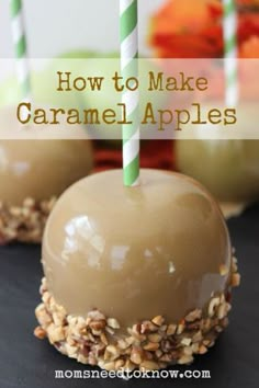 two caramel apples are sitting on a table