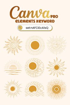 an orange and white poster with the words canva elements keyword in gold on it