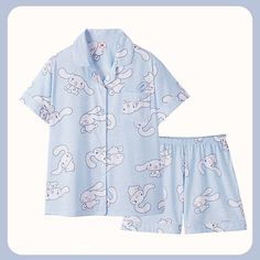 Snuggle up with comfort in this Kawaii Sanrio Pajama. Crafted from soft cotton, the all-in-one pajama ensures a cozy and restful night of sleep. The looks-like-new construction ensures you stay comfortable and warm for years to come. Cute Blue Home Sleepwear, Kawaii Summer Pajama Party Sleepwear, Kawaii Sleepwear For Summer Pajama Party, Kawaii Summer Sleepwear For Pajama Party, Kawaii Summer Sleepwear, Kawaii Summer Sleepwear For Loungewear, Cute Pajama Shorts For Sleep, Casual Light Blue Sleepwear For Home, Cute Cartoon Print Sleepwear For Bedtime