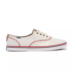 Keds Champion Pennant Leather Lace Up White Keds Shoes, Brown Leather Keds, Keds Tripple Dazzle Sneaker, White Keds, Champion Sneakers, Baseball Stitch, Keds Champion, Blue Color Schemes, Keds