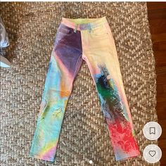 Lukas Liu Last Day Of Color Pants!! Such A Gorgeous And Unique Multicolored Print!! Digitally Printed On Straight Leg Jeans. Out Of Stock, Never Coming Back!!! Unfortunately Too Small For Me, Never Worn, In Perfect Condition. Would Best Fit A Size 26 :) Discontinued Deadstock Kylie Jenner Tops, Rainbow Jeans, Tyler Mcgillivary, 90s Tie Dye, Jordan Woods, Rainbow Pants, Pants Colorful, Colorful Pants, Easy Diy Clothes