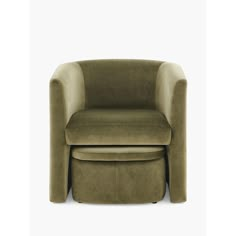 a green chair with a ottoman underneath it