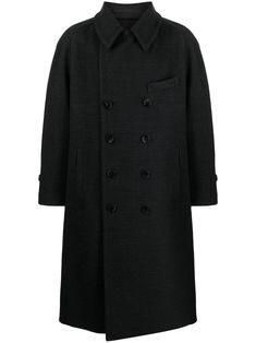 Black Pea Coat For Workwear With Button Cuffs, Black Pea Coat With Button Cuffs For Work, Black Pea Coat For Work, Black Pea Coat With Button Cuffs And Lapel Collar, Double-breasted Wool Coat For Business, Classic Business Outerwear With Double-breasted Button, Classic Long Sleeve Peacoat With Buttons, Black Pea Coat With Buttons For Formal Occasions, Black Wool Coat With Button Cuffs For Business