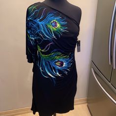 Peacock Feather One Shoulder Dress Nwt Peacock Feather, Beauty Hair, Makeup Inspo, Hair And Makeup, One Shoulder Dress, Black Blue, Shoulder Dress, Blue Black, Colorful Dresses