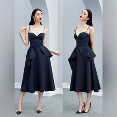 Question? Leave On The Comment Below! Elegant Navy Midi Dress For Spring, Chic Navy Midi Dress For Evening, Navy Sleeveless Midi Dress For Party, Navy Sleeveless Midi Party Dress, Navy A-line Midi Dress For Party, Navy Midi Dress For Cocktail, Navy Midi Dress For Spring Party, Navy Midi Length Evening Dress, Navy Midi Dress For Spring Evening