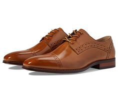 Stacy Adams Garrett Cap Toe Oxford - Men's Shoes : Tan : Look sharp wearing the Stacy Adams Garrett Cap Toe Oxfords that offer comfort with their cushioned memory foam insole. Leather upper, lining, and insole. Lace-up closure. Rounded, cap toe front. Stacked heel. Brogue detailing on the upper. Durable rubber outsole. Imported. Measurements: Heel Height: 1 in Weight: 1 lb 1 oz Product measurements were taken using size 9, width M. Please note that measurements may vary by size. Weight of footwe Fitted Dress Shoes With Removable Insole And Round Toe, Spring Cap Toe Oxfords With Branded Insole, Fitted Dress Shoes With Cushioned Footbed For Work, Fitted Oxfords With Cushioned Footbed And Round Toe, Fitted Plain Toe Dress Shoes With Cushioned Footbed, Fitted Dress Shoes With Cushioned Footbed, Fitted Oxford Shoes With Cushioned Footbed And Plain Toe, Fitted Cushioned Oxfords With Plain Toe, Fitted Plain Toe Oxfords With Cushioned Footbed