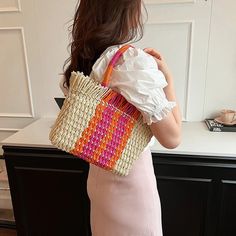 UAKISS - Summer Design Straw Tote Bags for Women Small Handmade Beach Bags 2024 Korean Fashion Woven Handbags Travel Shoulder Bags SIZE: (Upper Width)32cm * (Lower Width)26cm * (Height)22cm * (Thickness)10cm Handle Height:16cm Rectangular Satchel With Top Carry Handle For Vacation, Beach Handheld Satchel With Top Carry Handle, Square Satchel With Top Carry Handle For Vacation, Multicolor Large Capacity Satchel For Beach, Large Capacity Rectangular Satchel For Beach Season, Summer Rectangular Shoulder Bag With Top Carry Handle, Rectangular Summer Shoulder Bag For Shopping, Trendy Beach Satchel With Top Carry Handle, Summer Style Rectangular Shopping Shoulder Bag