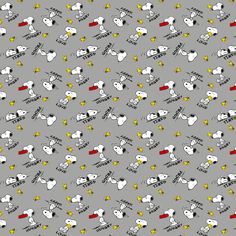 snoopy dog pattern on grey background with stars and stripes in red, white, yellow, and blue