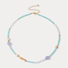 Experience the refreshing and lively feeling of summer with our Peppermint Natural Stone Beaded Necklace. With its pastel color-matching, each necklace features different sparkling natural stones and pearls with a gentle allure that captures the beauty of nature. Perfect for daily wear or adding a touch of holiday spirit to your look! DETAILS Plating: 18K Gold Materials: 18K Gold on Brass, Natural Stones, Pearl Measurements: Length:   16.14 "(38cm)   + Extender: 3.54"(9cm) Weight: 6.2g Ocean-inspired Beaded Necklaces With Natural Stones As Gift, Green Faceted Beads Necklace For Beach, Green Beach Necklace With Faceted Beads, Nature-inspired Multicolor Gemstone Bead Necklaces, Light Blue Aquamarine Gemstone Beads Necklace, Everyday Wear Jewelry, Astrology Jewelry, Astrology Necklace, Moon And Star Ring